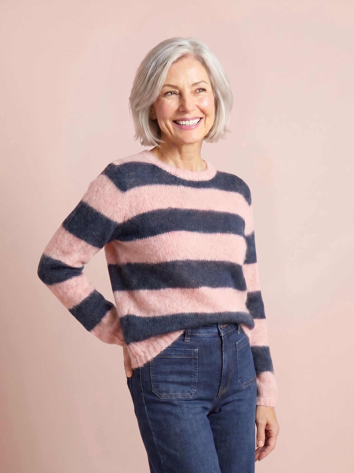 Sasha Chunky Mohair & Merino Striped Knit Jumper