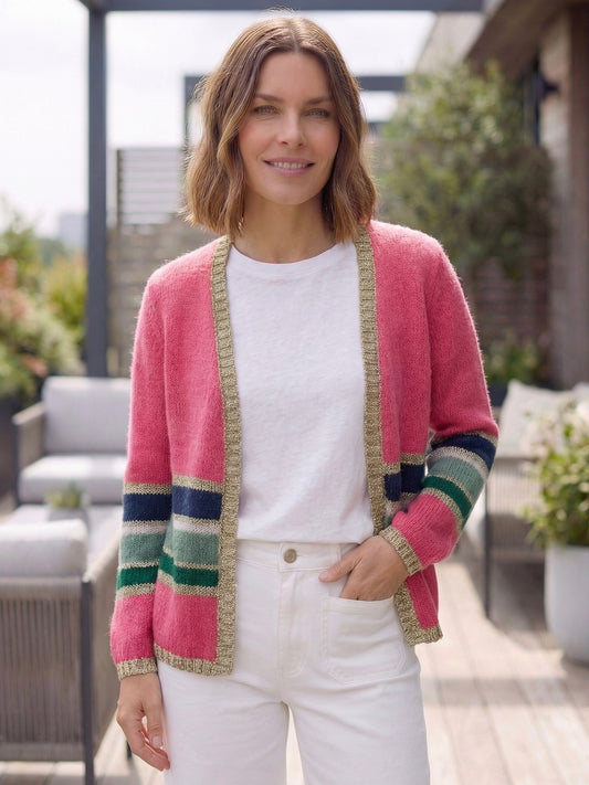 Emily Mohair & Merino Striped Cardigan with Lurex Trim