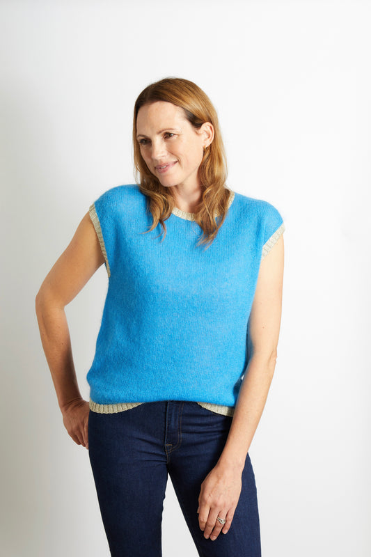 Women’s Knitted Tank with Gold Sparkle Lurex Trim - Blue
