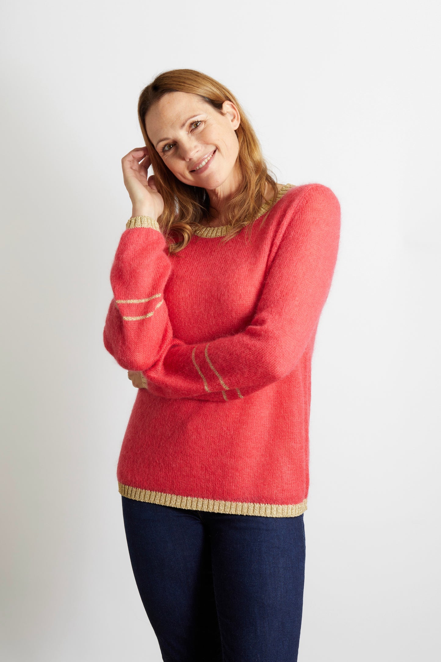 Lottie Jumper with Gold Sparkle Lurex Trim - Olive Green