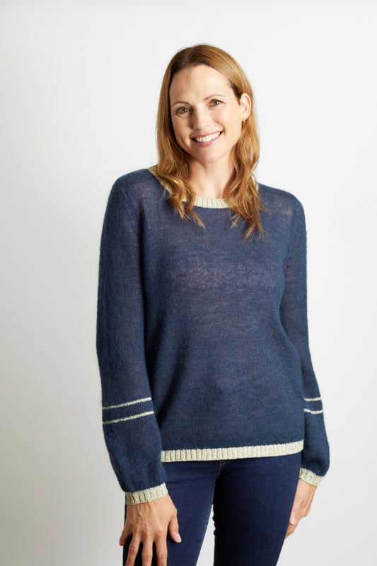 Lottie Jumper with Gold Sparkle Lurex Trim - Navy Blue