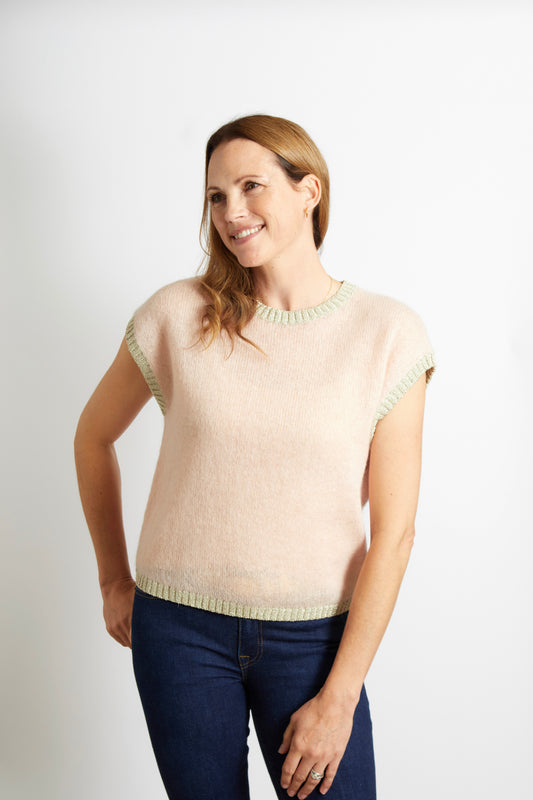 Rosie Colourful Tank Top in Blush with Champagne Lurex Trim
