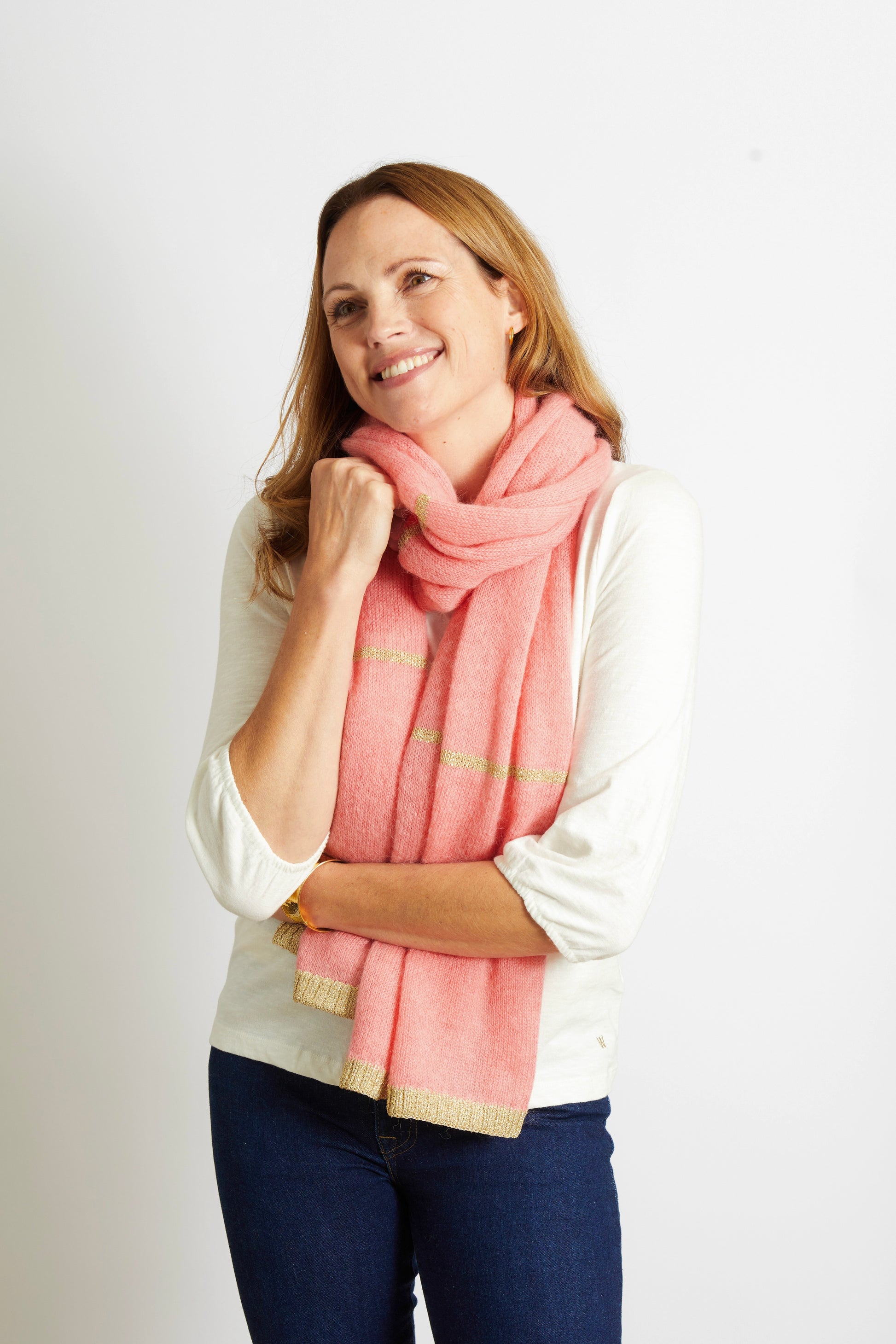 Woman's Scarf with Gold Sparkle Lurex Trim - Rose Pink