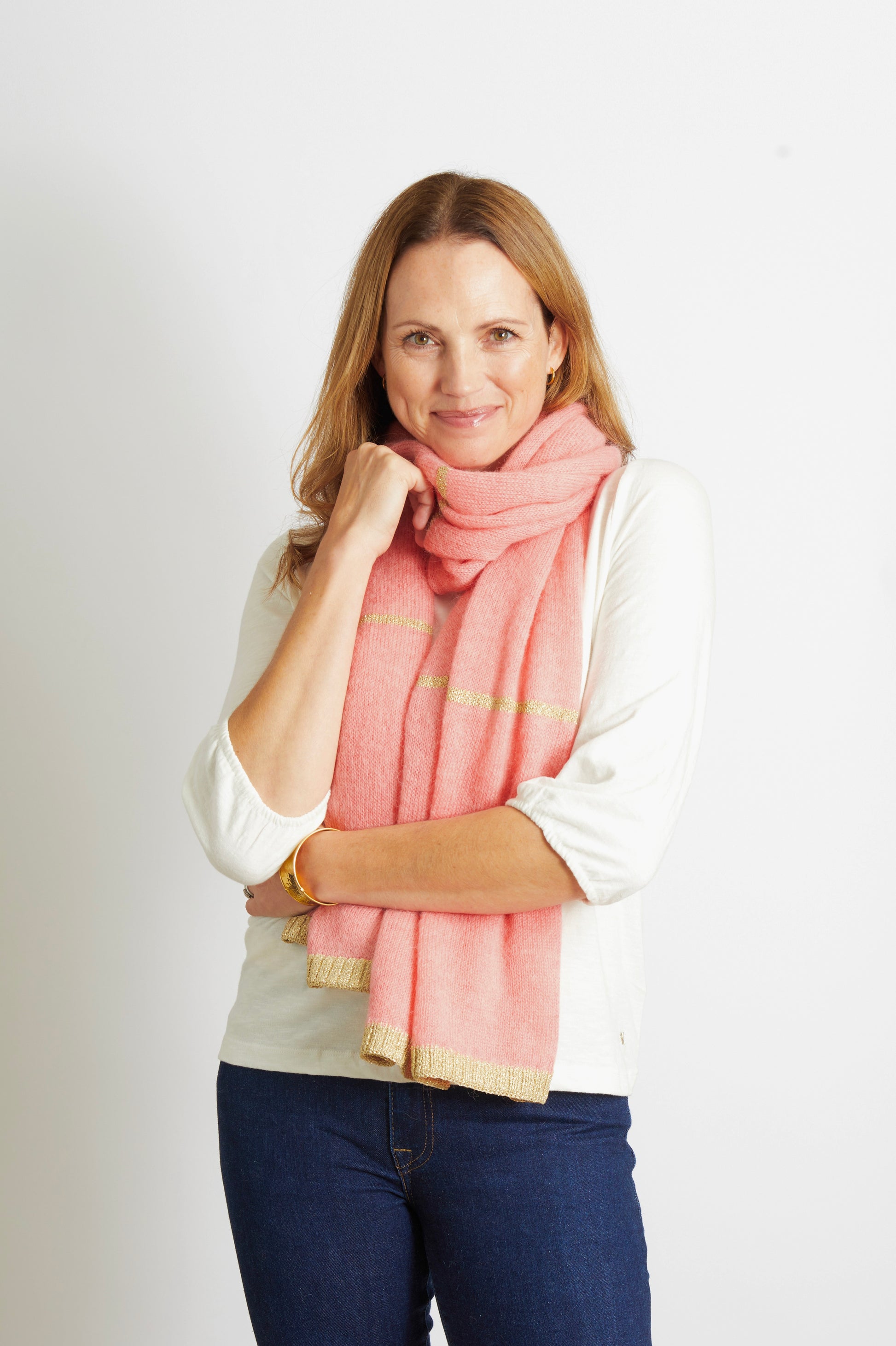 Woman's Scarf with Gold Sparkle Lurex Trim - Rose Pink