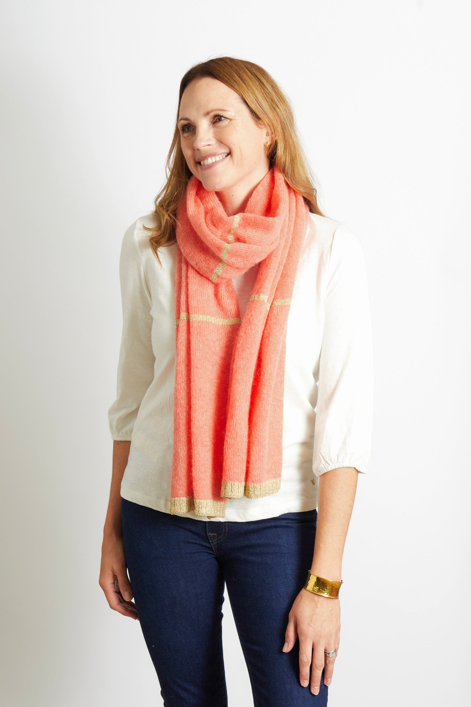 Woman's Scarf with Gold Sparkle Lurex Trim - Orange