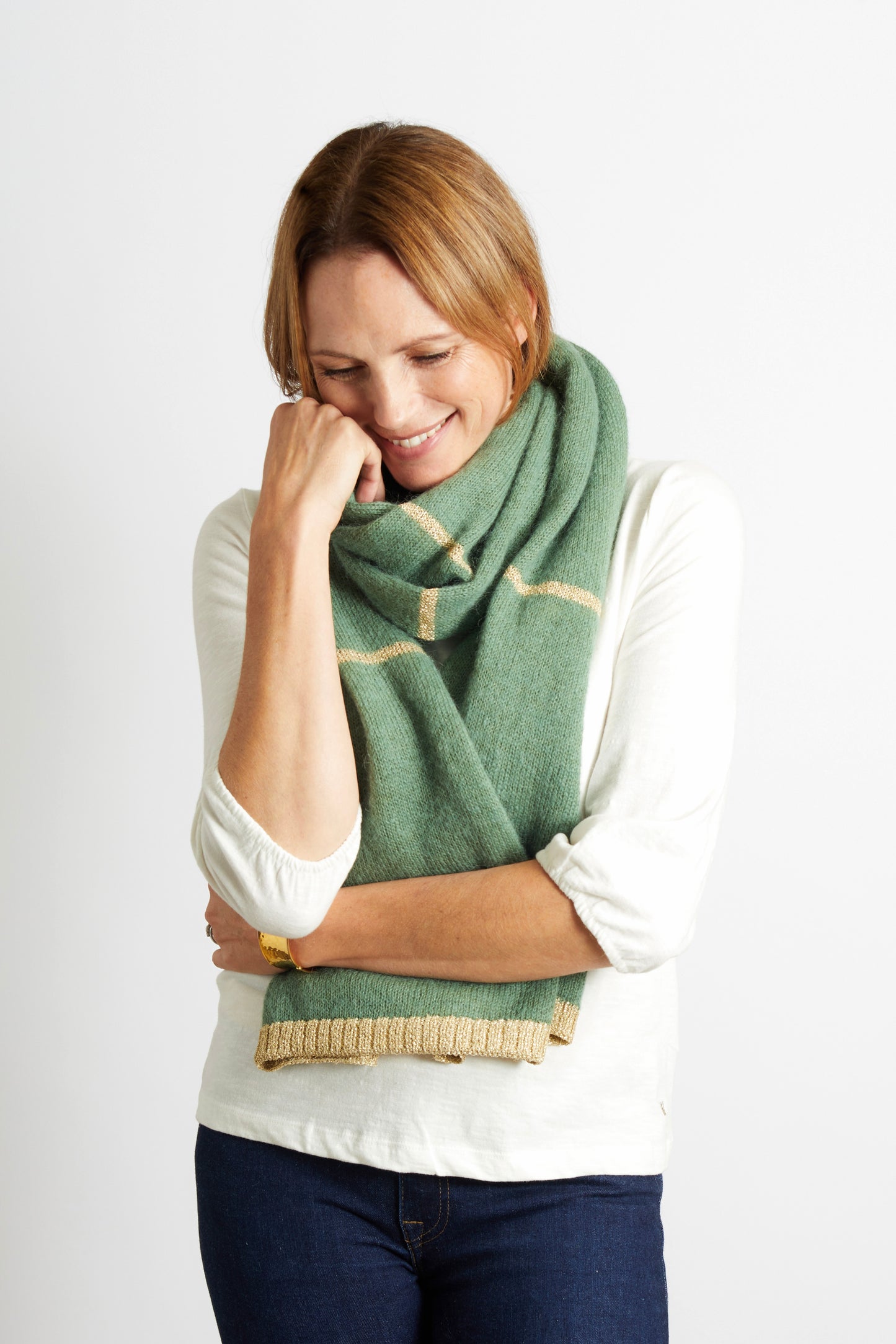 Women’s Scarf with Gold Sparkle Lurex Trim - Olive Green