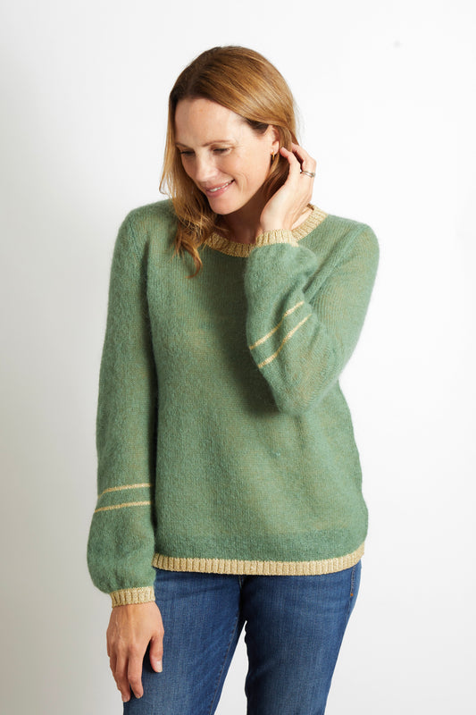 Woman's Jumper with Gold Sparkle Lurex Trim - Olive Green