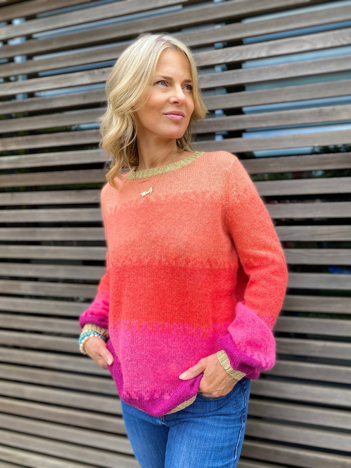 Amelia Sunset Ombre Jumper with Gold Lurex Trim