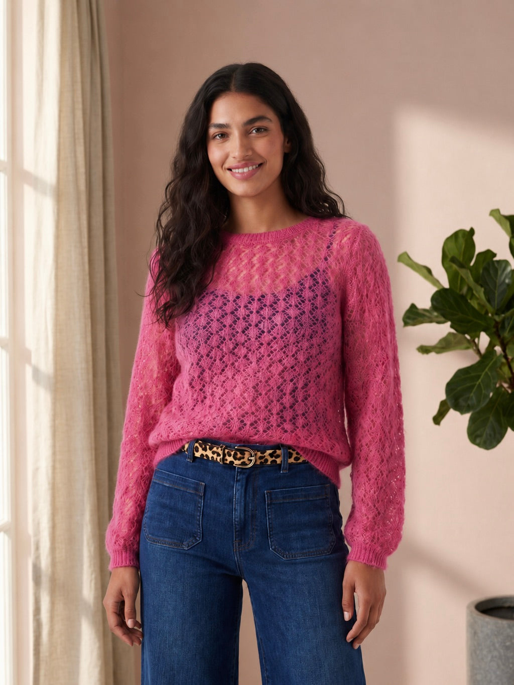 Olivia Pointelle Mohair & Merino Knit Top - Full Sleeves