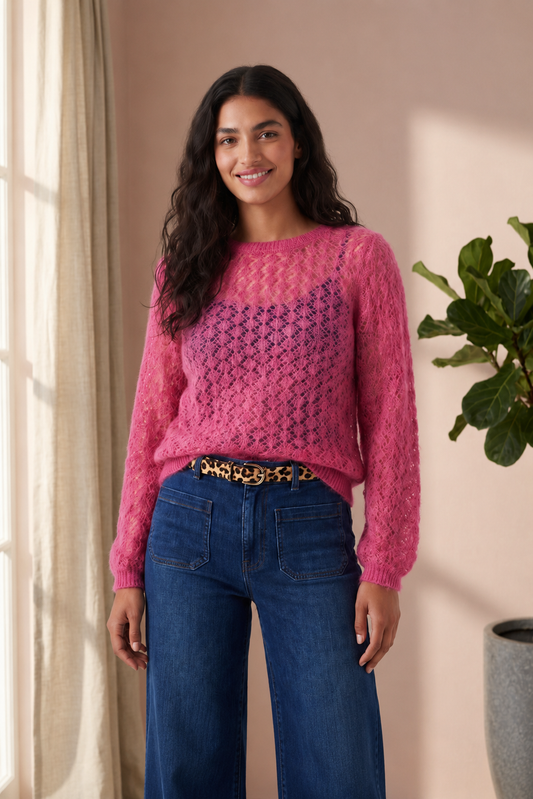 Olivia Pointelle Mohair & Merino Knit Top - Full Sleeves