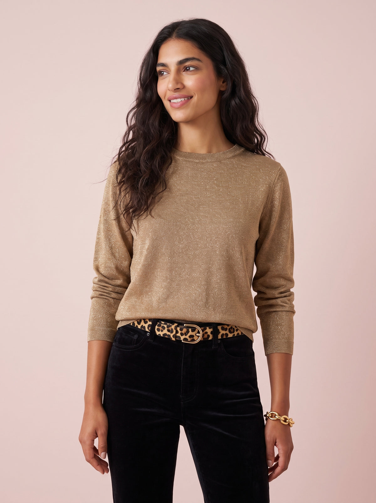 Stella caramel gold long sleeved party top in sparkly lurex metallic knit by Cosy Em