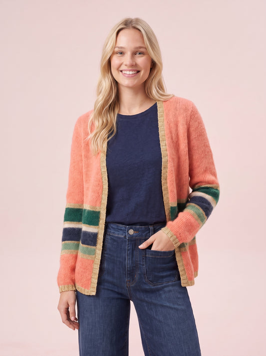Emily Mohair & Merino Striped Cardigan with Lurex Trim