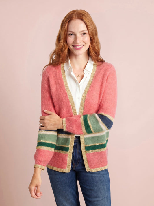 Emily Mohair & Merino Striped Cardigan with Lurex Trim