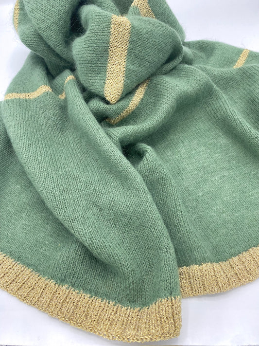 Harriet Scarf with Gold Lurex Trim in Green