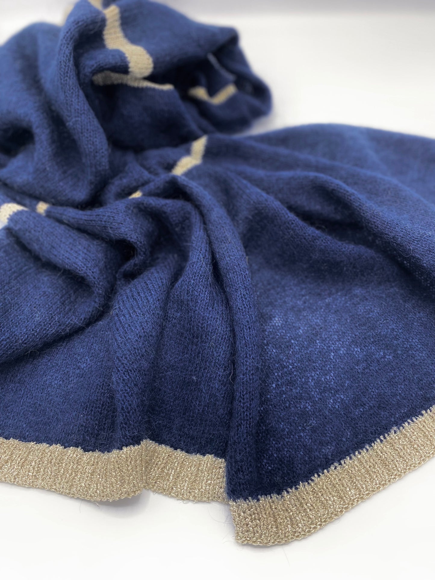 Harriet Scarf with Champagne Lurex Trim in Navy