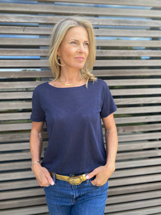 Kate Linen Tee in Navy