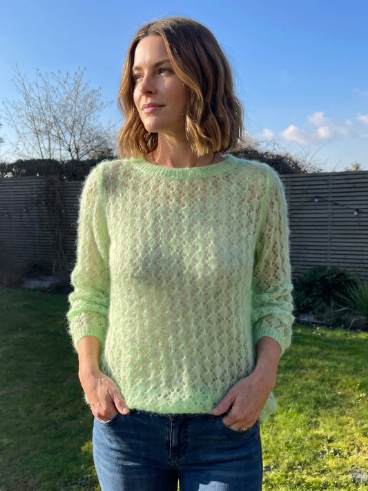 Olivia Pointelle Mohair Knit Top - 3/4 Sleeve