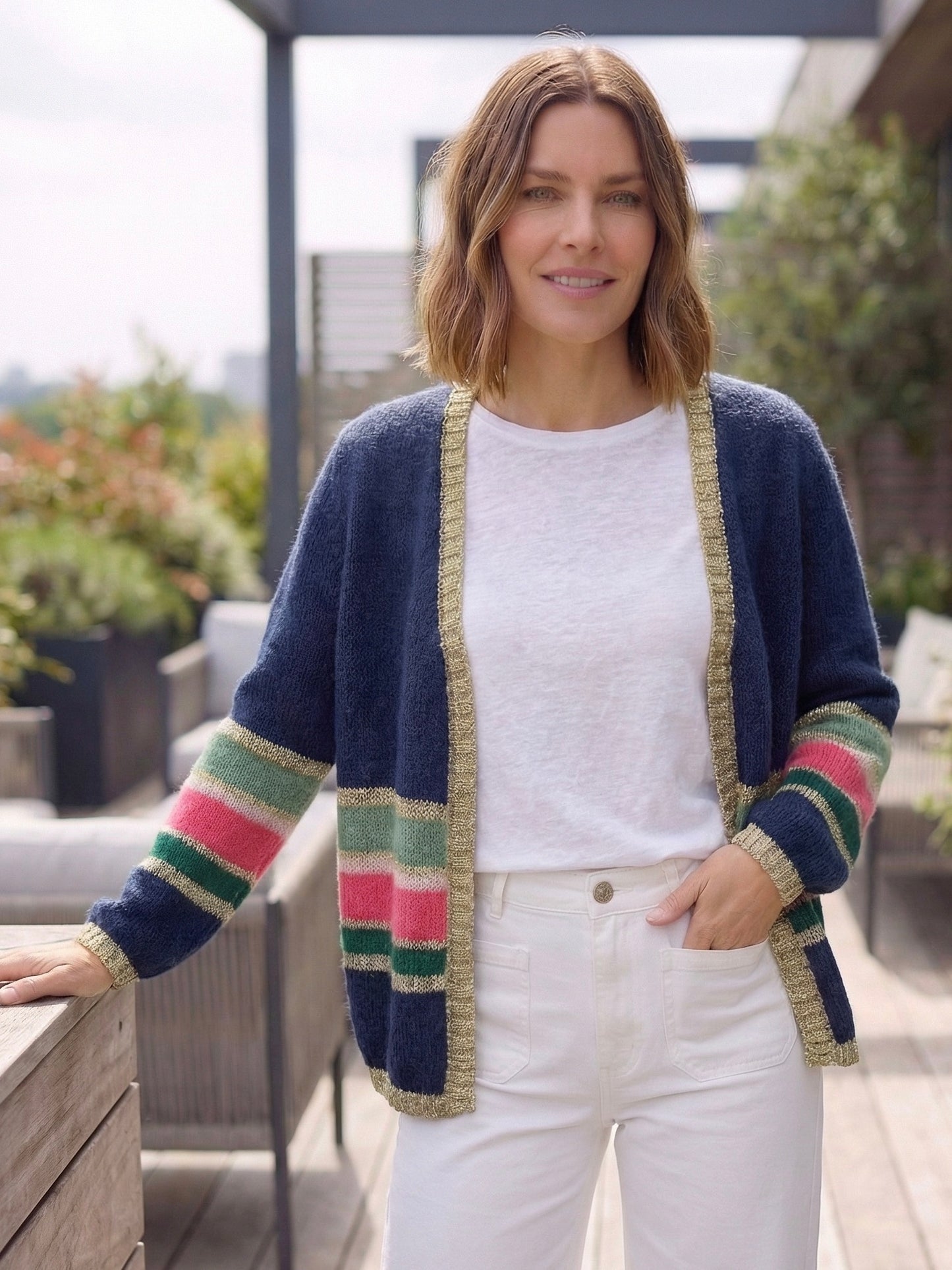 Emily Mohair & Merino Striped Cardigan with Lurex Trim