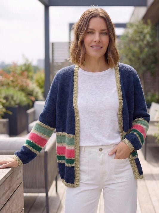 Emily Mohair & Merino Striped Cardigan with Lurex Trim