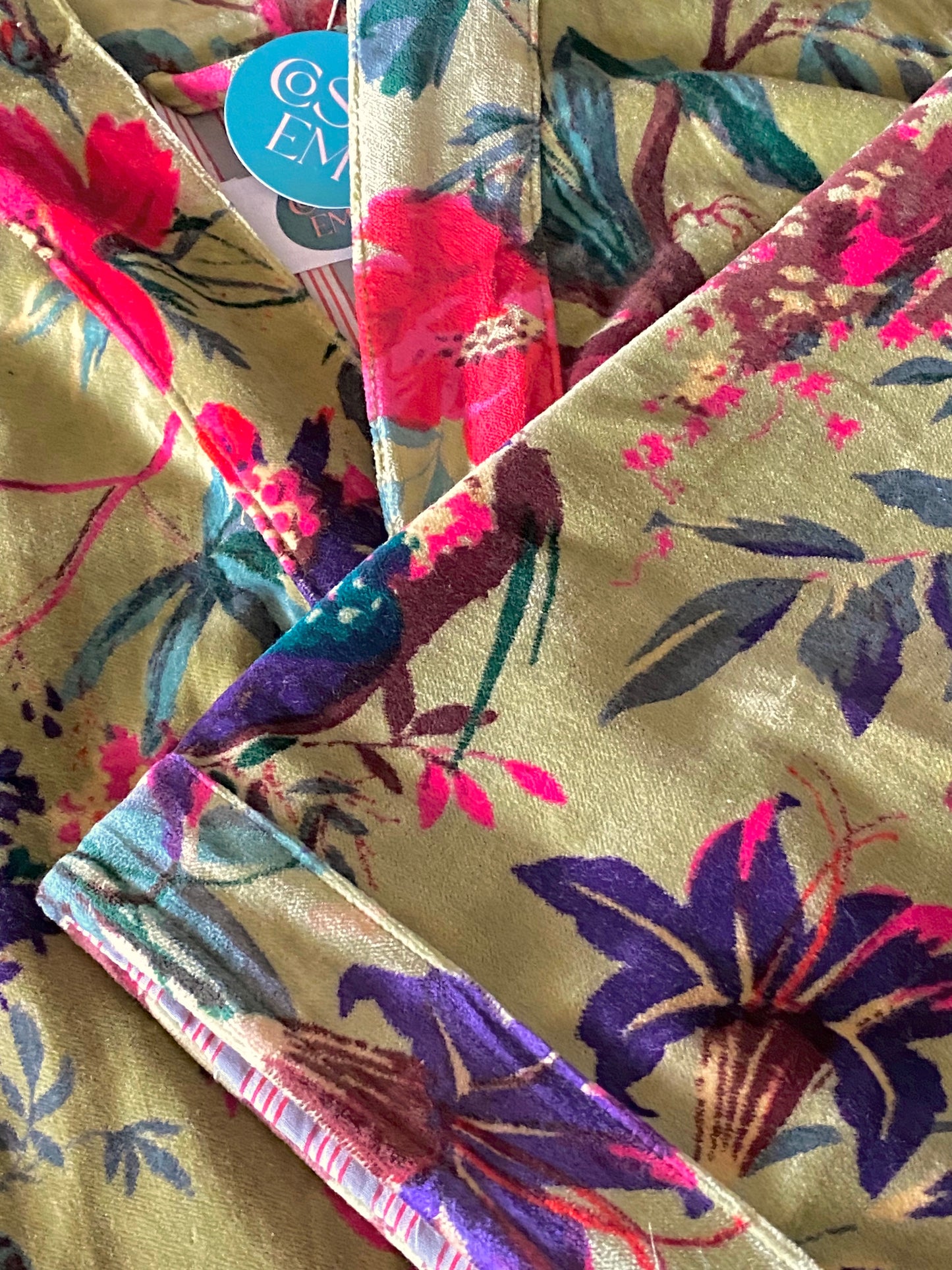 Tropical Bird Velvet Kimono Robe in Pink