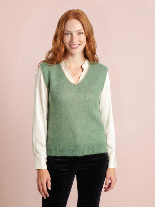 Nancy Knitted V-Neck Tank Top with Lurex Trim