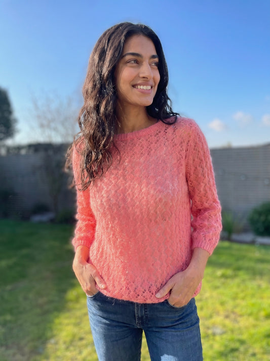 Olivia Pointelle Mohair Knit Top - 3/4 Sleeve