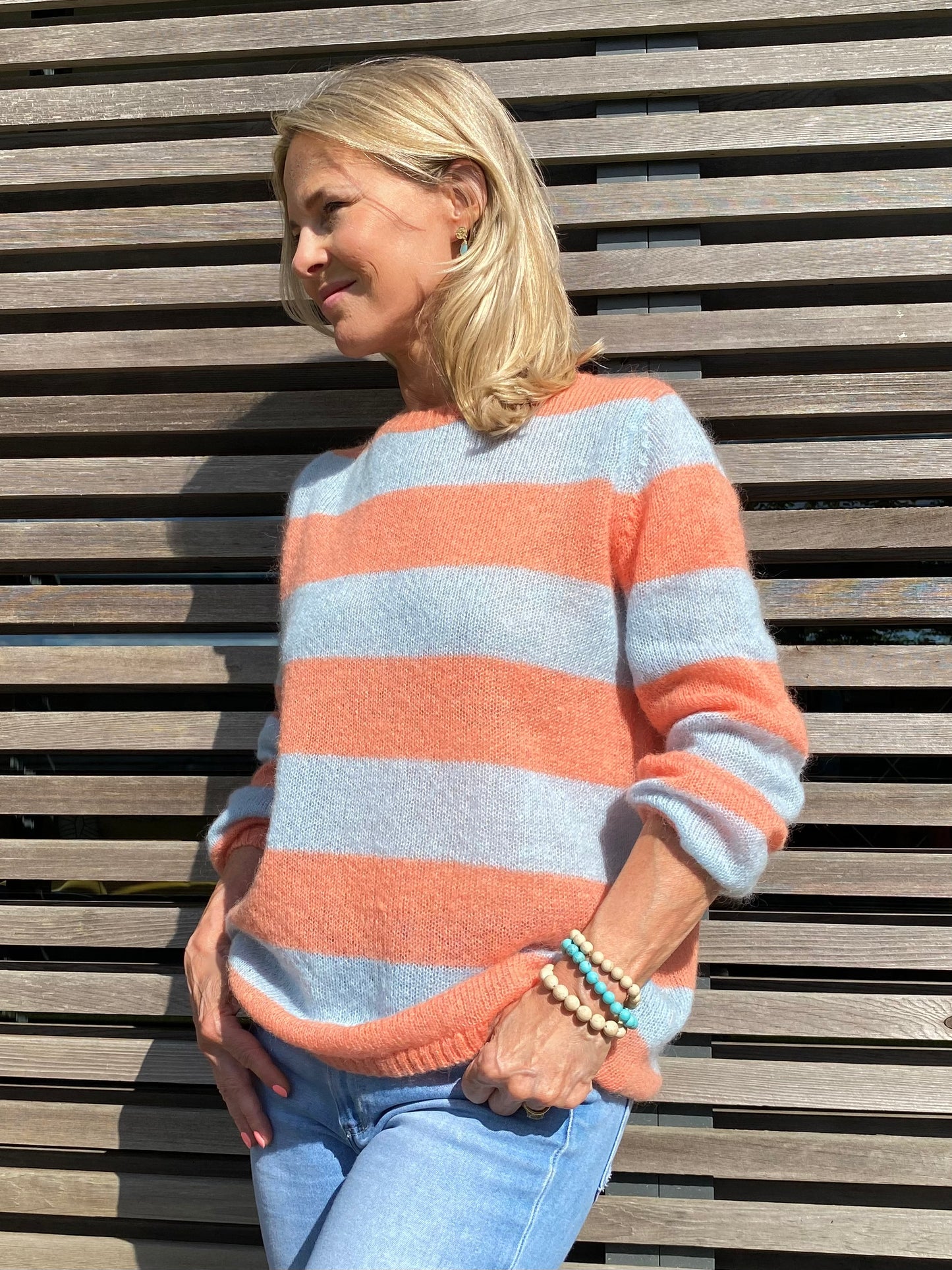 Sasha Colourful Striped Jumper in Aqua Blues