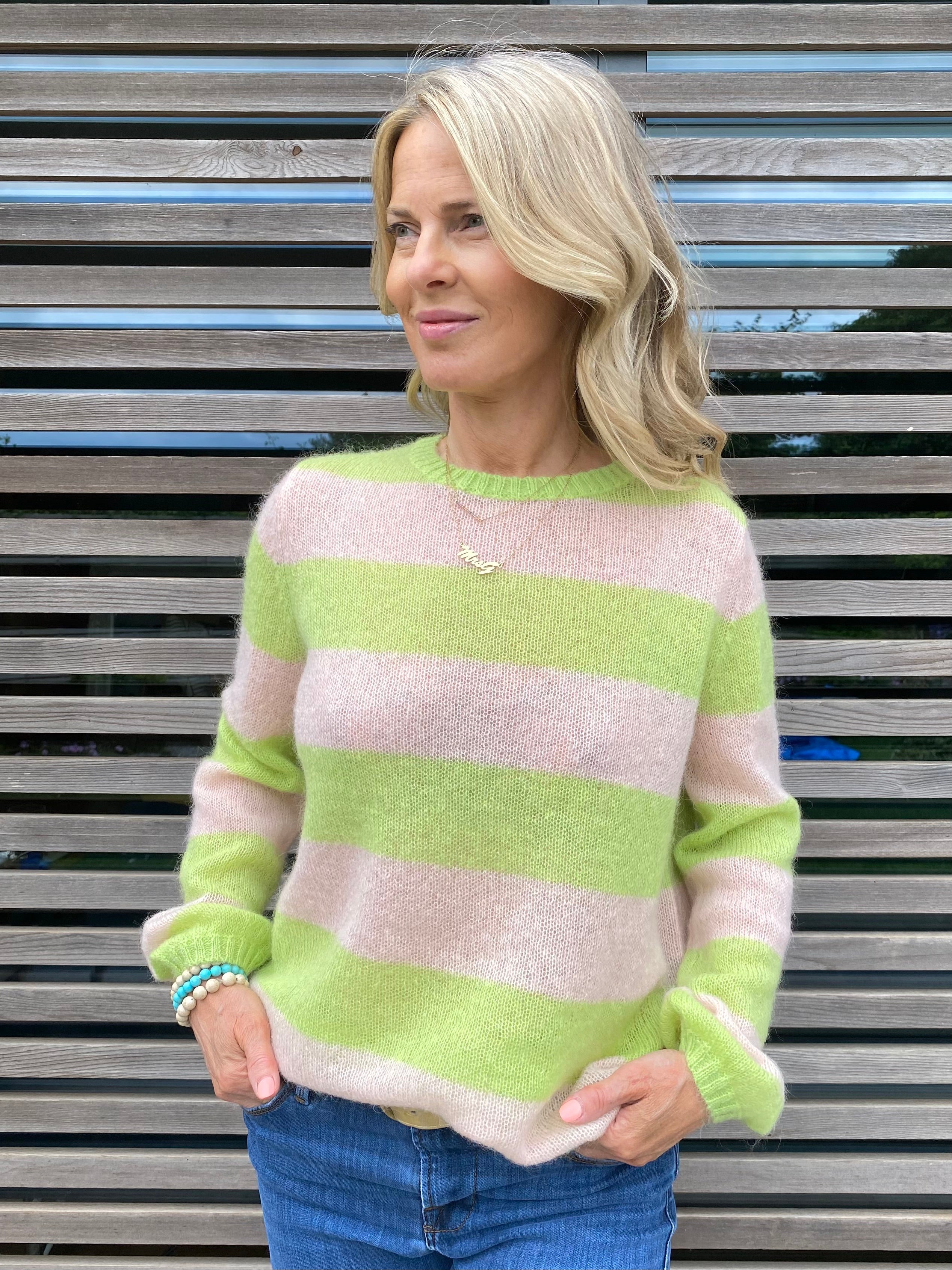 Colourful Striped Jumper Lightweight Knitwear Orange Blue Pink Green Red Cosy Em