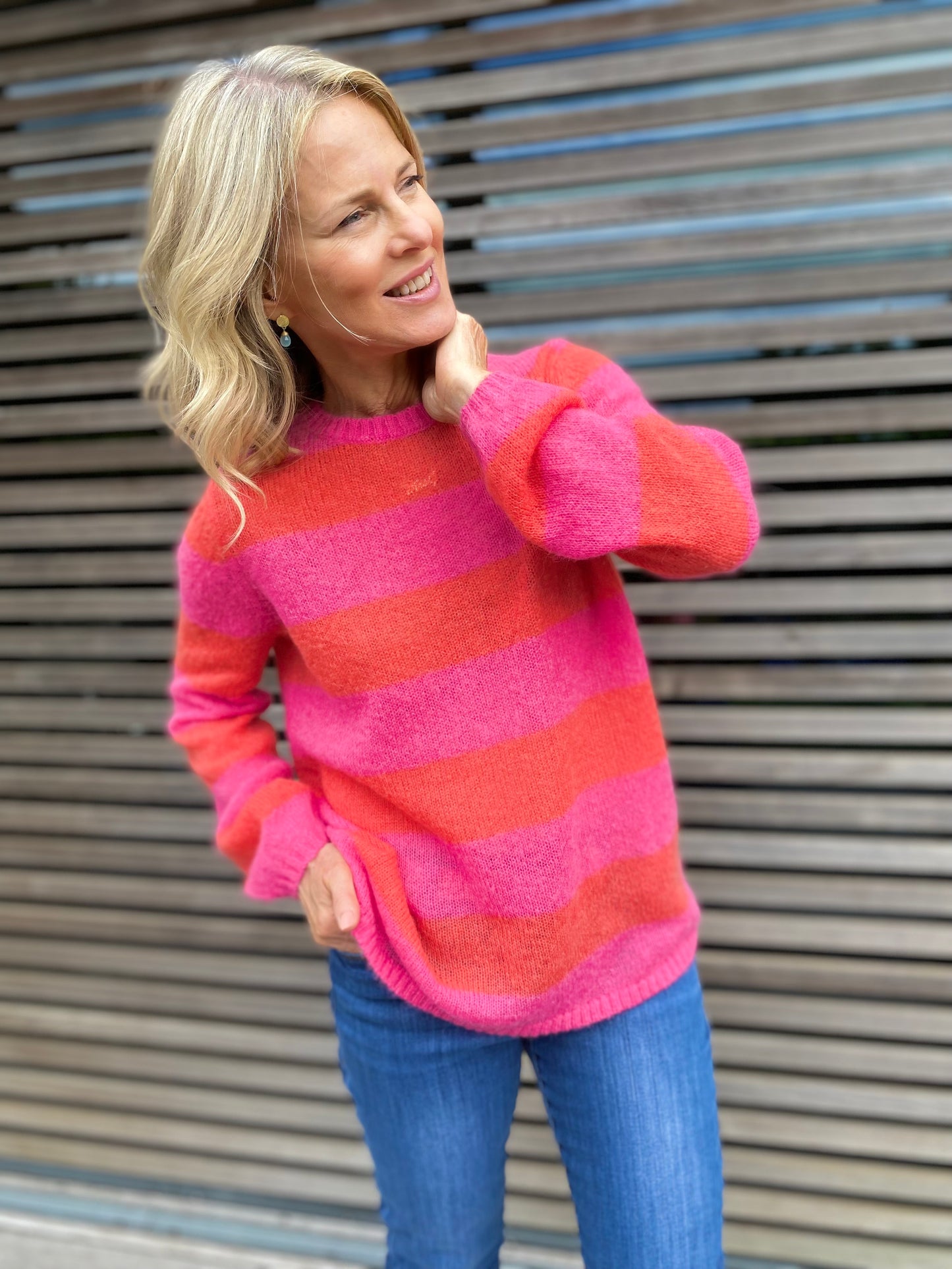 Sasha Colourful Striped Jumper in Pink and Red