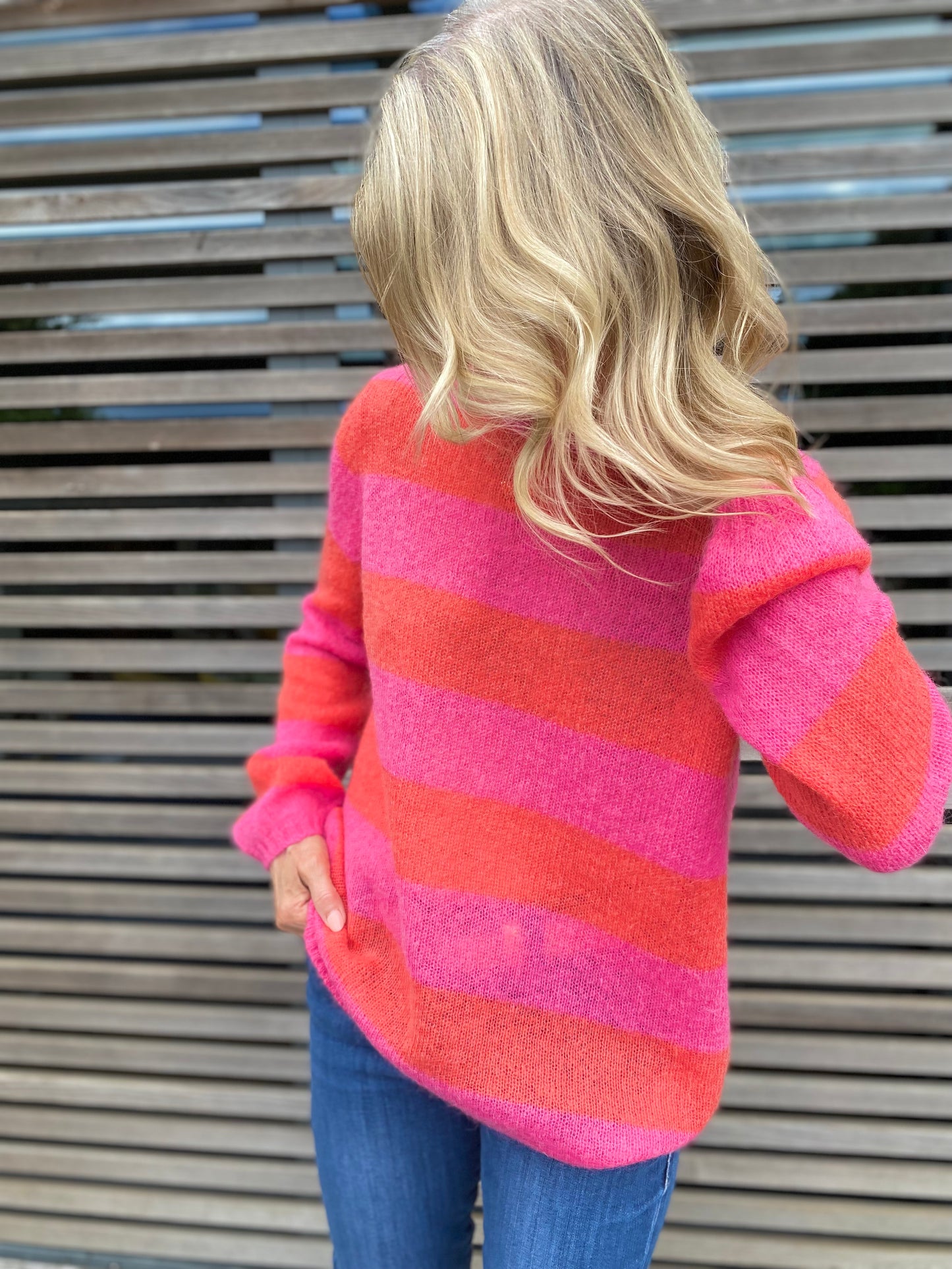 Sasha Colourful Striped Jumper in Pink and Red