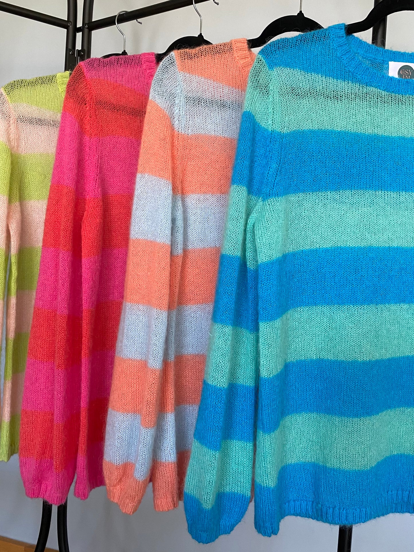 Sasha Colourful Striped Jumper in Lime Green and Blush