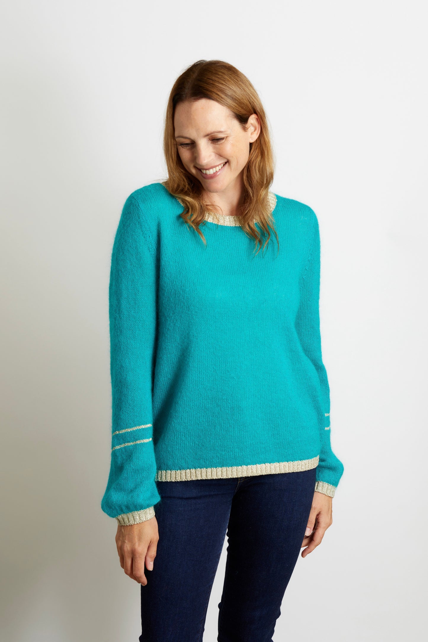 Lottie Jumper with Gold Sparkle Lurex Trim - Olive Green