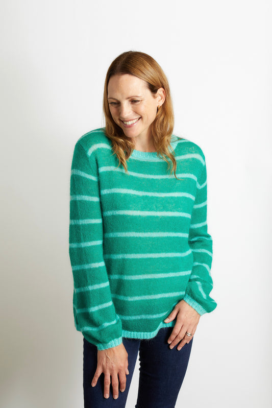 Emma Colourful Striped Jumper - Emerald Green with Turquoise Stripe