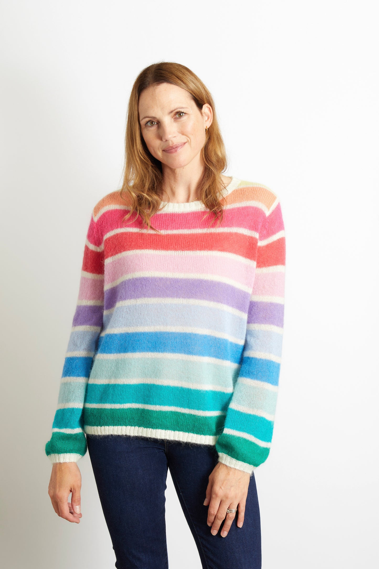 Emma Colourful Striped Jumper - Multicolour Rainbow Stripe
