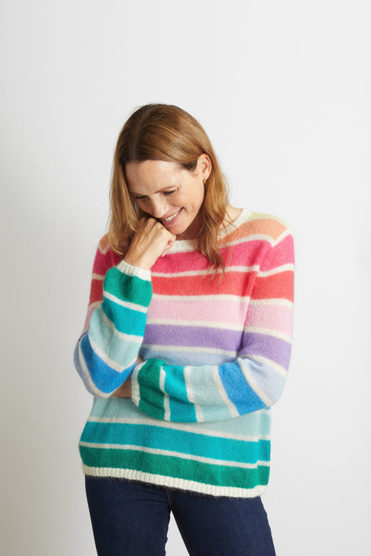 Emma Colourful Striped Jumper - Multicolour Rainbow Stripe