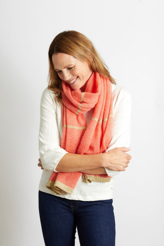 Woman's Scarf with Gold Sparkle Lurex Trim - Orange