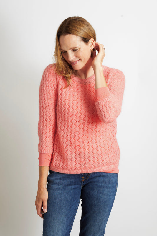 Women’s Pointelle Knit Ladies Jumper with 3/4 sleeve - Rose Pink