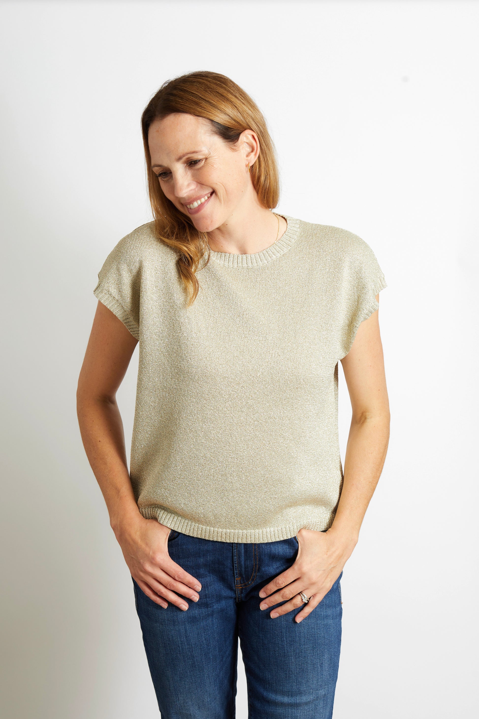 Woman's Shimmering Lurex Tank Top in Champagne