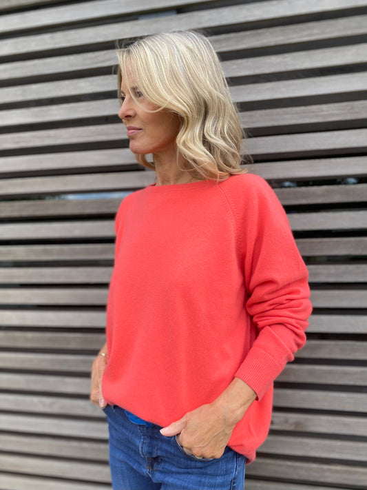 Terrie Pure Cashmere Jumper in Red Orange