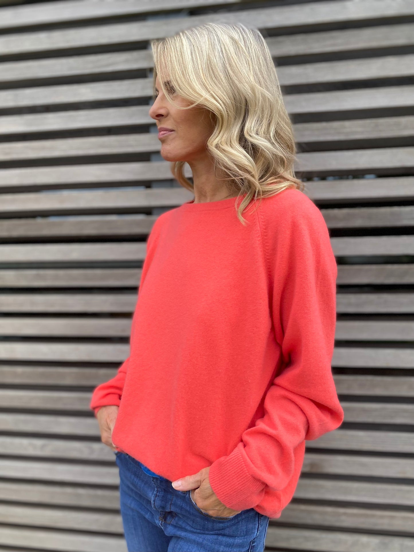 Terrie Pure Cashmere Jumper in Red Orange