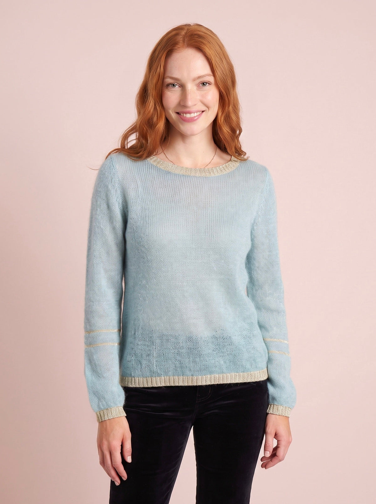 Lottie mohair and merino jumper in dusky blue with lurex trim