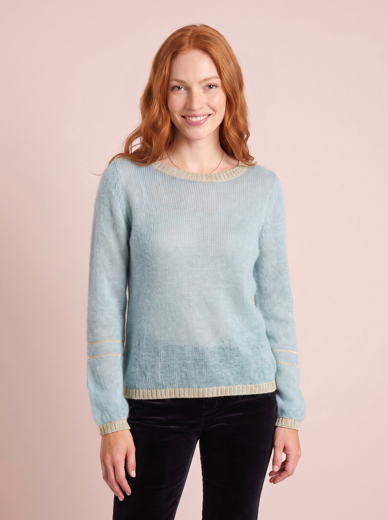 Lottie mohair and merino jumper in dusky blue with lurex trim