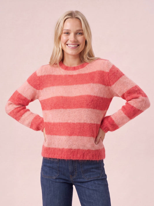 Sasha chunky striped mohair and merino jumper in cerise and rose pink by cosy em